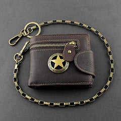 Badass Coffee Star Leather Men's Trifold Small Biker Wallet Chain Wallet Wallet with chain For Men - iwalletsmen