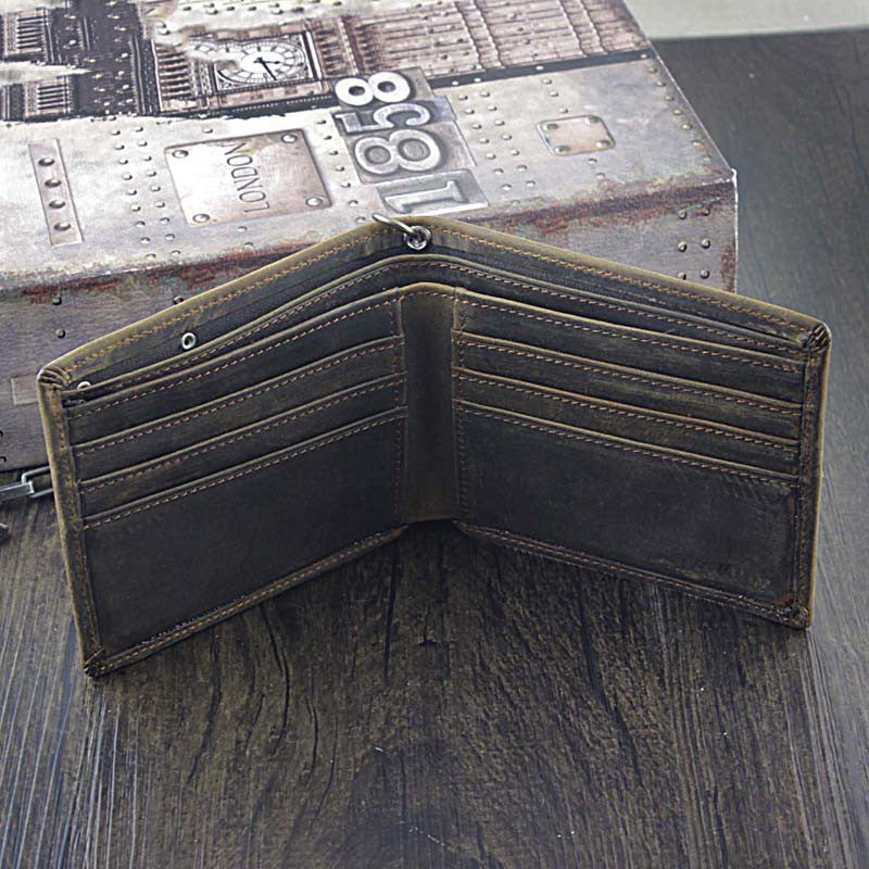 Badass Coffee Leather Men's Long Wallet with Chain Biker Chain Wallet