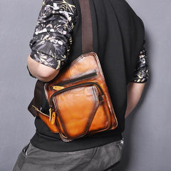 Badass Leather Sling Bag Men's Small Sling Pack Tan Sling Backpack Small Courier Bag For Men - iwalletsmen