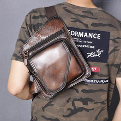 Badass Leather Sling Bag Men's Small Sling Pack Tan Sling Backpack Small Courier Bag For Men - iwalletsmen