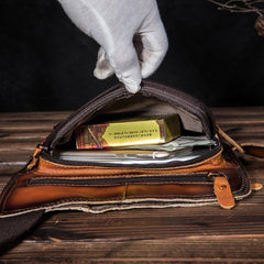 Badass Leather Sling Bag Men's Small Sling Pack Tan Sling Backpack Small Courier Bag For Men - iwalletsmen