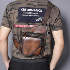 Badass Leather Sling Bag Men's Small Sling Pack Tan Sling Backpack Small Courier Bag For Men - iwalletsmen