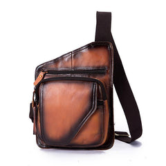 Badass Leather Sling Bag Men's Small Sling Pack Tan Sling Backpack Small Courier Bag For Men - iwalletsmen