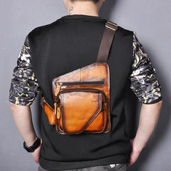 Badass Leather Sling Bag Men's Small Sling Pack Tan Sling Backpack Small Courier Bag For Men - iwalletsmen