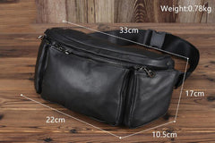 Black Leather Fanny Pack Men's Black Chest Bag Hip Bag Large Capacity Waist Bag For Men - iwalletsmen