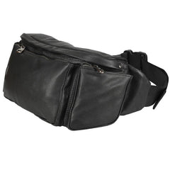 Black Leather Fanny Pack Men's Black Chest Bag Hip Bag Large Capacity Waist Bag For Men - iwalletsmen