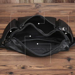 Black Leather Fanny Pack Men's Black Chest Bag Hip Bag Large Capacity Waist Bag For Men - iwalletsmen