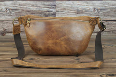Tan Leather Fanny Pack Men's Brown Chest Bag Hip Bag Bum Bag Waist Bags For Men - iwalletsmen