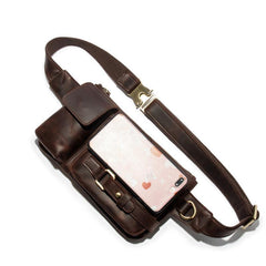 Top Leather Fanny Pack Men's Dark Brown Chest Bag Hip Bag Brown Waist Bag For Men - iwalletsmen