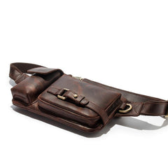 Top Leather Fanny Pack Men's Dark Brown Chest Bag Hip Bag Brown Waist Bag For Men - iwalletsmen