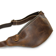 Vintage Brown Leather Fanny Pack Men's Chest Bag Hip Bag Brown Waist Bag For Men - iwalletsmen