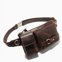Top Leather Fanny Pack Men's Dark Brown Chest Bag Hip Bag Brown Waist Bag For Men - iwalletsmen