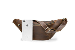 Vintage Brown Leather Fanny Pack Men's Chest Bag Hip Bag Brown Waist Bag For Men - iwalletsmen