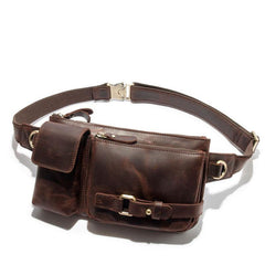 Top Leather Fanny Pack Men's Dark Brown Chest Bag Hip Bag Brown Waist Bag For Men - iwalletsmen