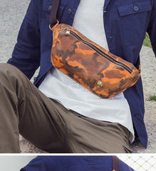 Badass Leather Fanny Pack Men's Yellow Camouflage Chest Bag Hip Bag Waist Bag For Men - iwalletsmen