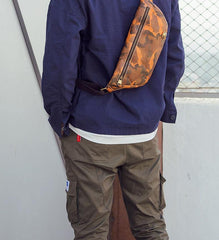 Badass Leather Fanny Pack Men's Yellow Camouflage Chest Bag Hip Bag Waist Bag For Men - iwalletsmen