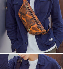 Badass Leather Fanny Pack Men's Yellow Camouflage Chest Bag Hip Bag Waist Bag For Men - iwalletsmen
