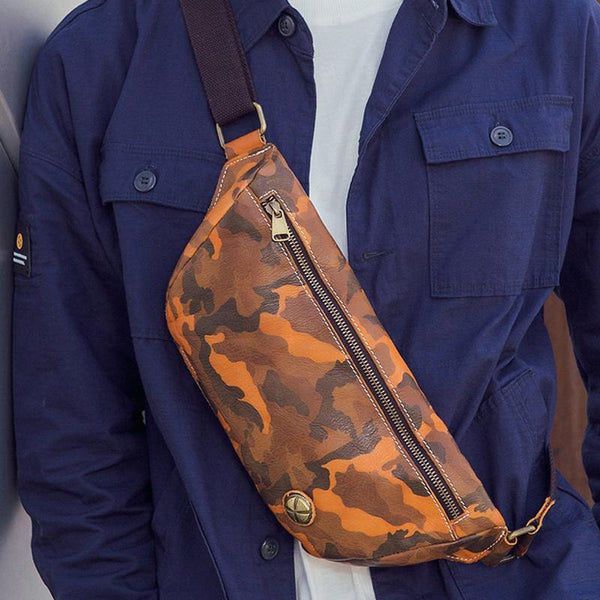 Badass Leather Fanny Pack Men's Yellow Camouflage Chest Bag Hip Bag Waist Bag For Men - iwalletsmen