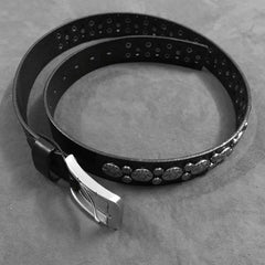Badass Black Leather Metal Rock Punk Belt Black Motorcycle Belt Leather Rivet Belts For Men - iwalletsmen