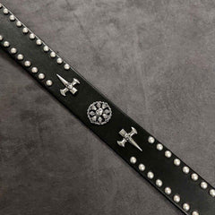 Badass Mens Leather Skull Rivet Rock Punk Belt Motorcycle Belt Leather Belt For Men - iwalletsmen