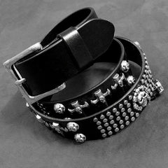 Badass Black Skull Leather Metal Belt Punk Skull Motorcycle Belt Leather Rock Belts For Men - iwalletsmen