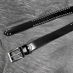 Badass Leather Metal Skull Belt Black Motorcycle Belt Cool Rivets Leather Round Belts For Men - iwalletsmen
