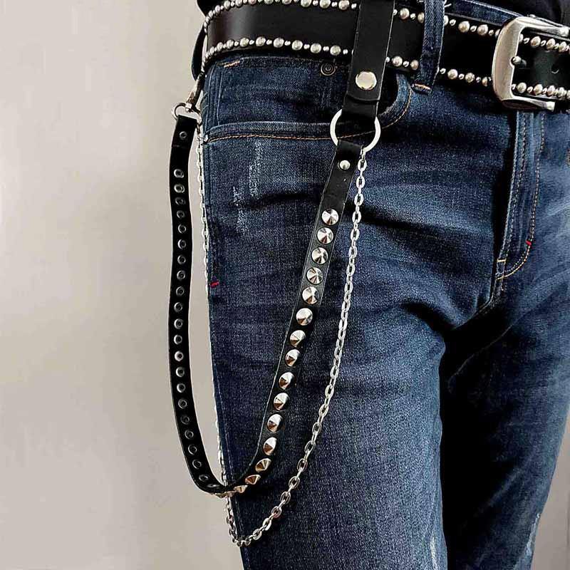 Badass Leather Silver Long Leather Biker Chain Trendy Pants Chain Wallet Chain For Men - iwalletsmen