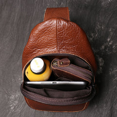 Brown Leather Men's Sling Bag Sling Pack Fashion Brown One shoulder Backpack For Men - iwalletsmen