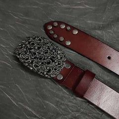 Badass Mens Brown Leather Snake Rivet Rock Punk Belt Motorcycle Belt Leather Belt For Men - iwalletsmen