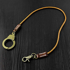 Badass Tan Leather Long Wallet Chain Cool Handcuff Punk Rock Biker Trucker Wallet Chain Trucker Wallet Key Chain for Men - iwalletsmen