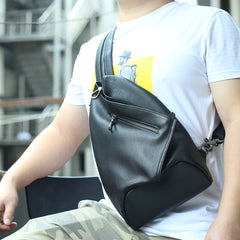 Badass Black Leather Backpack Men's Sling Bag Chest Bag One shoulder Backpack Sling Bag For Men - iwalletsmen
