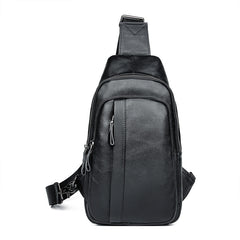 Badass Black Leather Backpack Men's 8-inch Sling Bag Chest Bag One shoulder Backpack Sports Bag For Men - iwalletsmen