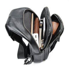 Badass Black Leather Backpack Men's 8-inch Sling Bag Chest Bag One shoulder Backpack Sports Bag For Men - iwalletsmen