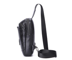 Badass Black Leather Men's 8-inch Trendy Sling Bag Chest Bag One shoulder Backpack Sports Bag For Men - iwalletsmen