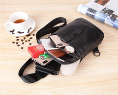 Badass Black Leather Men's 8-inch Trendy Sling Bag Chest Bag One shoulder Backpack Sports Bag For Men - iwalletsmen