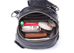 Badass Black Leather Men's 8-inch Trendy Sling Bag Chest Bag One shoulder Backpack Sports Bag For Men - iwalletsmen