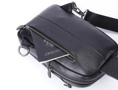 Badass Black Leather Men's 8-inch Trendy Sling Bag Chest Bag One shoulder Backpack Sports Bag For Men - iwalletsmen
