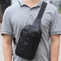 Badass Black Leather Men's 8-inch Trendy Sling Bag Chest Bag One shoulder Backpack Sports Bag For Men - iwalletsmen