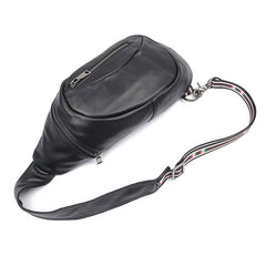 Badass Black Leather Men's 8 inches Sling Bag Chest Bag One shoulder Backpack Sling Backpack For Men - iwalletsmen