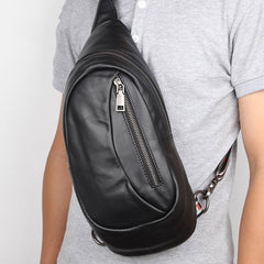 Badass Black Leather Men's 8 inches Sling Bag Chest Bag One shoulder Backpack Sling Backpack For Men - iwalletsmen