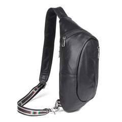 Badass Black Leather Men's 8 inches Sling Bag Chest Bag One shoulder Backpack Sling Backpack For Men - iwalletsmen