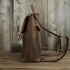 Badass Brown Leather Men's 12 inches Side Courier Bag Bag Computer Backpack School Backpack For Men - iwalletsmen