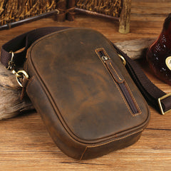Badass Brown Leather Messenger Bag Men's Small Side Bag Mini Phone Bag Courier Bag For Men - iwalletsmen