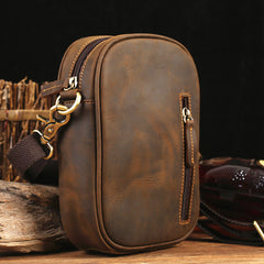 Badass Brown Leather Messenger Bag Men's Small Side Bag Mini Phone Bag Courier Bag For Men - iwalletsmen