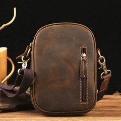 Badass Brown Leather Messenger Bag Men's Small Side Bag Mini Phone Bag Courier Bag For Men - iwalletsmen