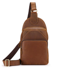 Vintage Brown Leather Men's Sling Bag Chest Bag 8-inches One shoulder Backpack For Men - iwalletsmen