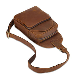 Vintage Brown Leather Men's Sling Bag Chest Bag 8-inches One shoulder Backpack For Men - iwalletsmen