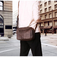 Badass Dark Brown Leather Men's 8 inches Small Courier Bag Brown Messenger Bag Postman Bag For Men - iwalletsmen