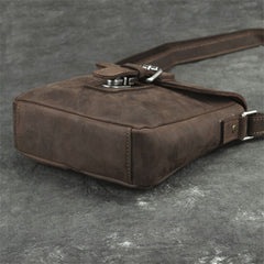 Badass Dark Brown Leather Men's 8 inches Small Side Bag Vertical Postman Messenger Bag For Men - iwalletsmen