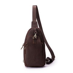 Badass Brown Leather Men's Sling Bag Chest Bag Vintage One shoulder Backpack For Men - iwalletsmen